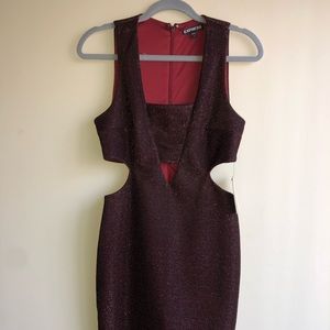 Express Dress Red Glitter Sparkles Sleeveless Fitted Cut Out Dress